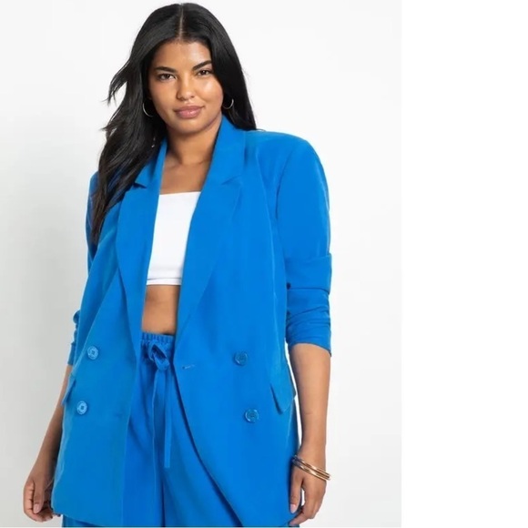 Eloquii Blazer Jacket Women Size 18 Blue Mid Length Button Front Coat C2 - Picture 1 of 9